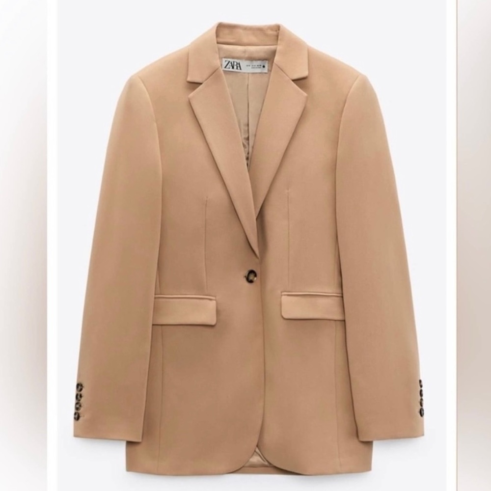 NWT Zara Light Camel Viscose Blend Fitted Blazer